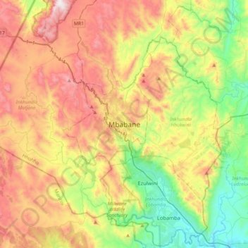 Mbabane topographic map, elevation, terrain