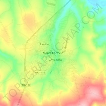 Monte Carmelo topographic map, elevation, terrain