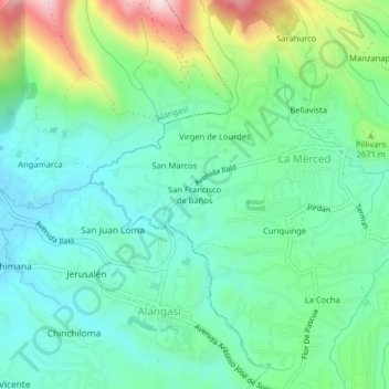 San Francisco de Baños topographic map, elevation, terrain