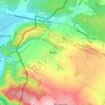 Dion topographic map, elevation, terrain