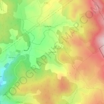 Le Charzel topographic map, elevation, terrain