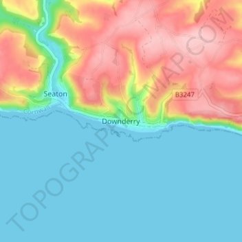 Downderry topographic map, elevation, terrain