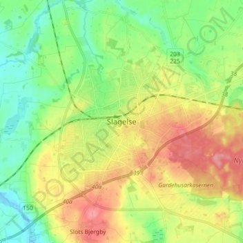 Slagelse topographic map, elevation, terrain