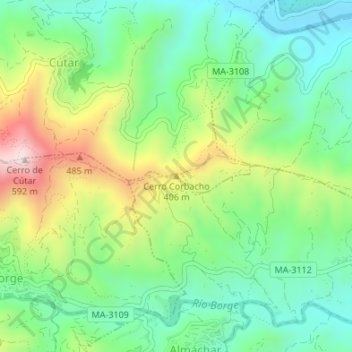 Cerro Corbacho topographic map, elevation, terrain