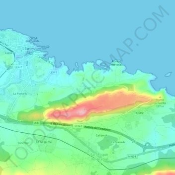 Cue topographic map, elevation, terrain