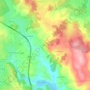 Civergols topographic map, elevation, terrain