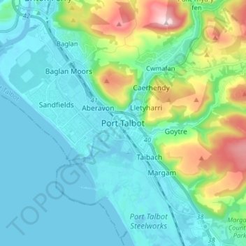 Port Talbot topographic map, elevation, terrain