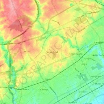 Springfield topographic map, elevation, terrain