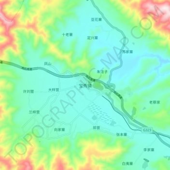 宝秀镇 topographic map, elevation, terrain