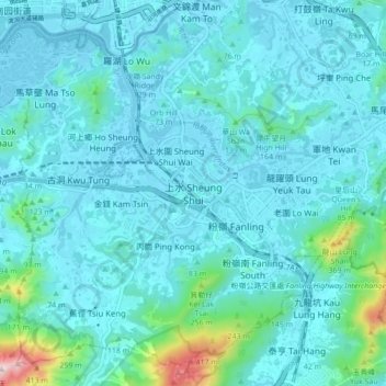 Sheung Shui topographic map, elevation, terrain