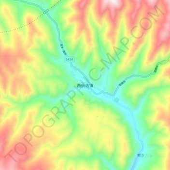 西俄洛镇 topographic map, elevation, terrain
