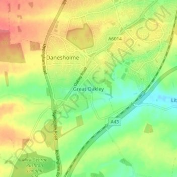 Great Oakley topographic map, elevation, terrain