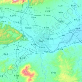 汉中市 topographic map, elevation, terrain
