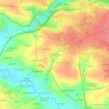 Le Bas Fougeray topographic map, elevation, terrain