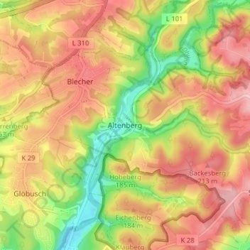 Altenberg topographic map, elevation, terrain