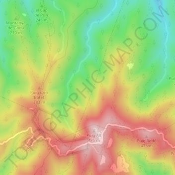 Massís de les Gavarres topographic map, elevation, terrain