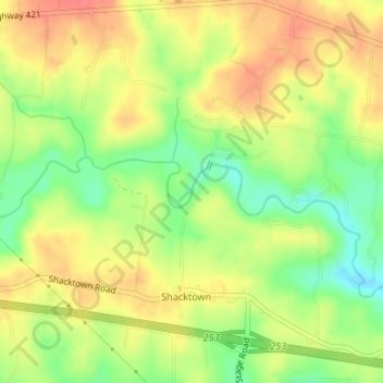 Shacktown Falls topographic map, elevation, terrain