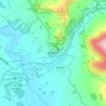 Bodfari topographic map, elevation, terrain