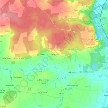 Queneleu topographic map, elevation, terrain