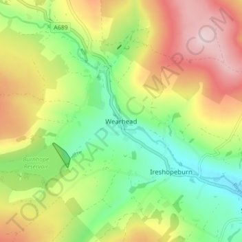 Wearhead topographic map, elevation, terrain