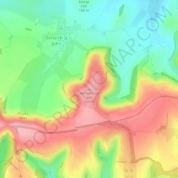Winkelbury Hill topographic map, elevation, terrain