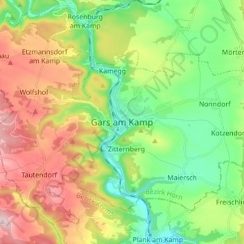 Gars am Kamp topographic map, elevation, terrain