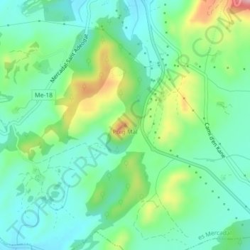 Puig Mal topographic map, elevation, terrain
