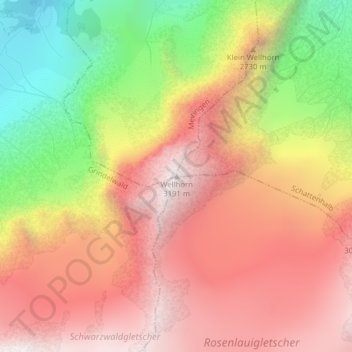 Wellhorn topographic map, elevation, terrain
