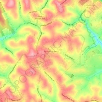 Central Highlands topographic map, elevation, terrain