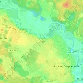Осеево topographic map, elevation, terrain