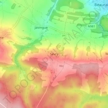 Sevry topographic map, elevation, terrain