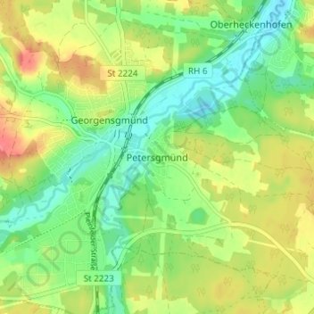 Petersgmünd topographic map, elevation, terrain