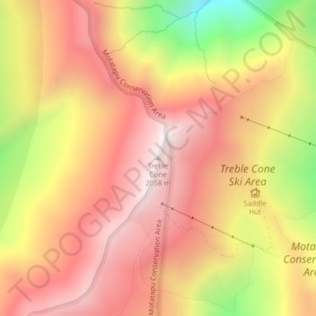 Treble Cone topographic map, elevation, terrain