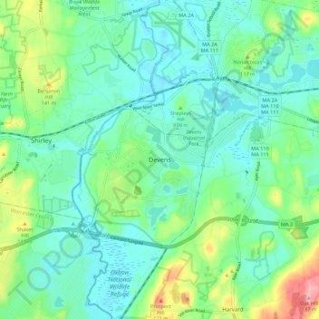 Devens topographic map, elevation, terrain