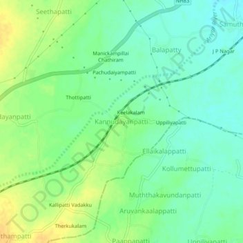 Kannudayanpatti topographic map, elevation, terrain