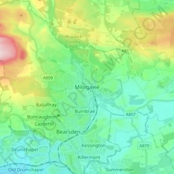 Milngavie topographic map, elevation, terrain