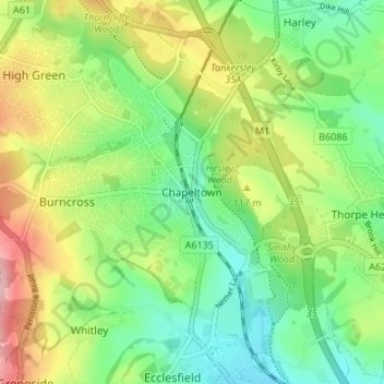 Chapeltown topographic map, elevation, terrain
