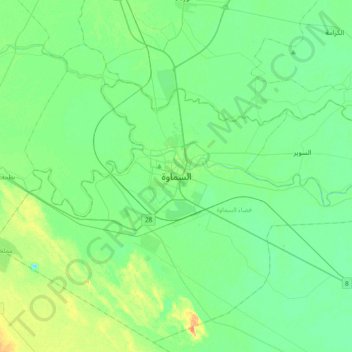 As Samawah topographic map, elevation, terrain