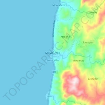 Malabuyoc topographic map, elevation, terrain