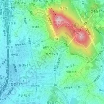 Haebangchon topographic map, elevation, terrain