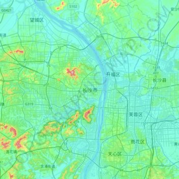 长沙市 topographic map, elevation, terrain