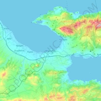 Korinth topographic map, elevation, terrain
