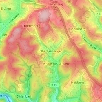 Oberheuslingen topographic map, elevation, terrain