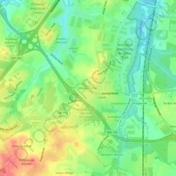 Shipley Corner topographic map, elevation, terrain