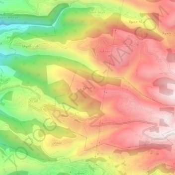 Zmar topographic map, elevation, terrain