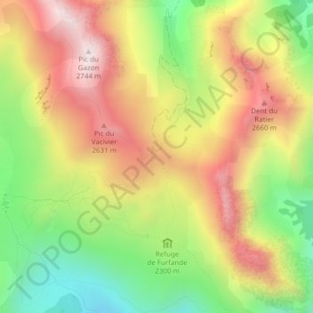 Col de furfande topographic map, elevation, terrain