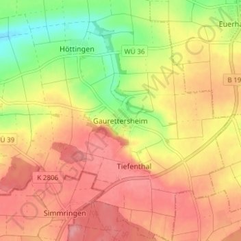 Gaurettersheim topographic map, elevation, terrain