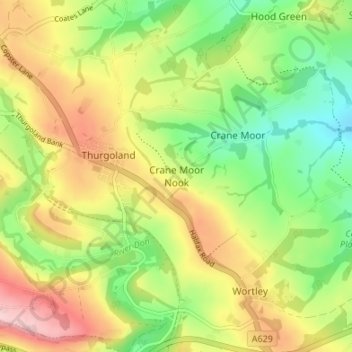 Crane Moor Nook topographic map, elevation, terrain