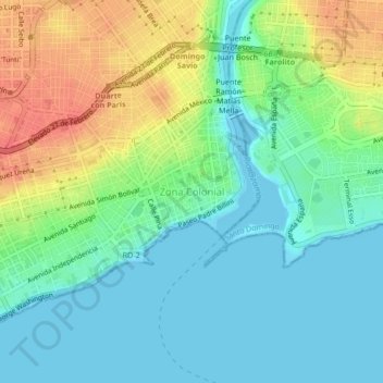Zona Colonial topographic map, elevation, terrain