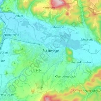 Eschwege topographic map, elevation, terrain